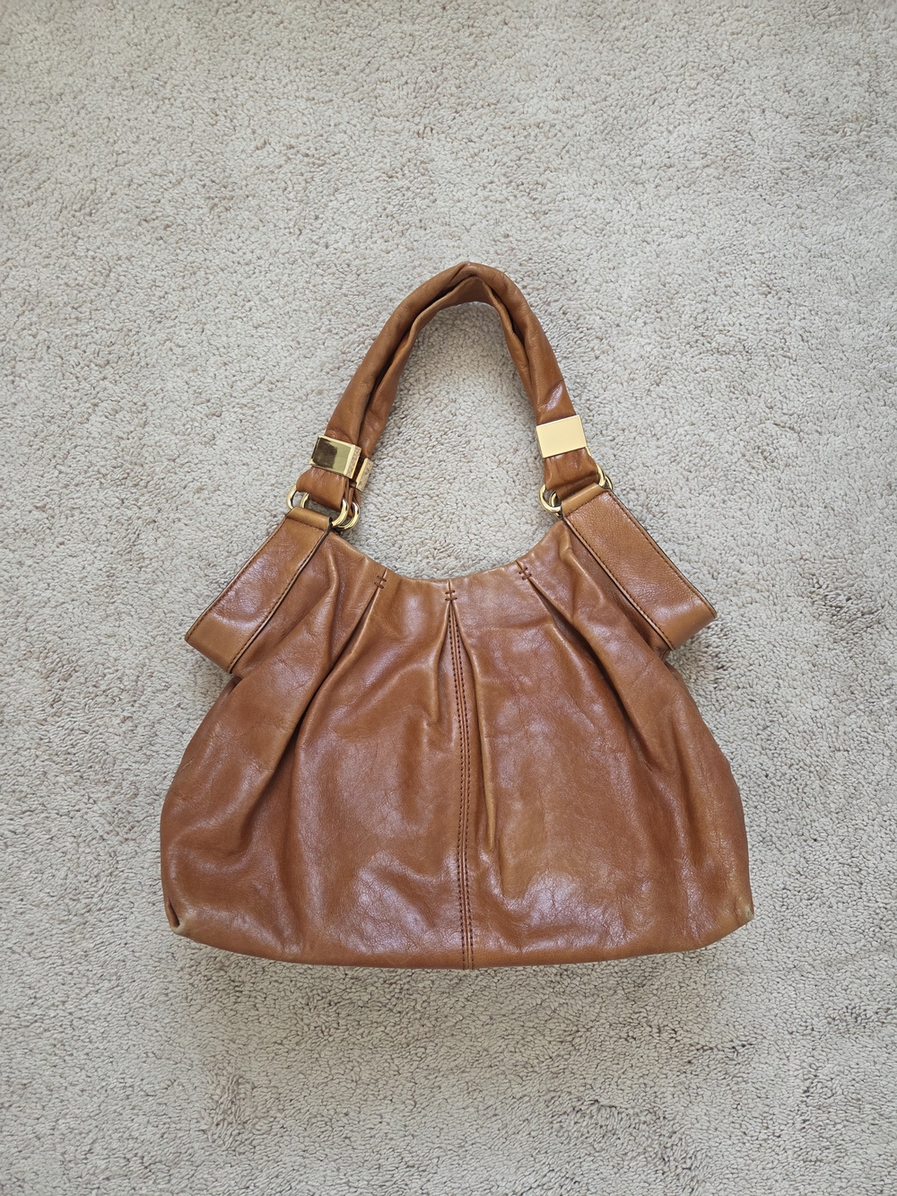 ANTONIO MELANI Cognac Leather Hobo with Gold Accents